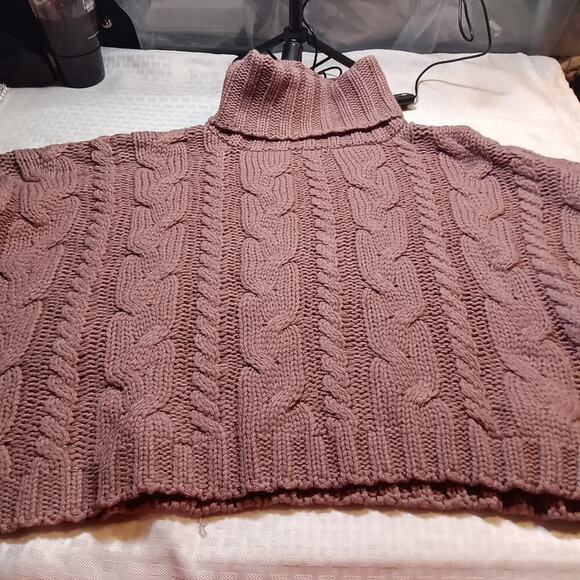 Love Tree Sweaters - Love Tree Chunky Cropped Sweater Brown Cowl Neck Cable Knit Large Oversized